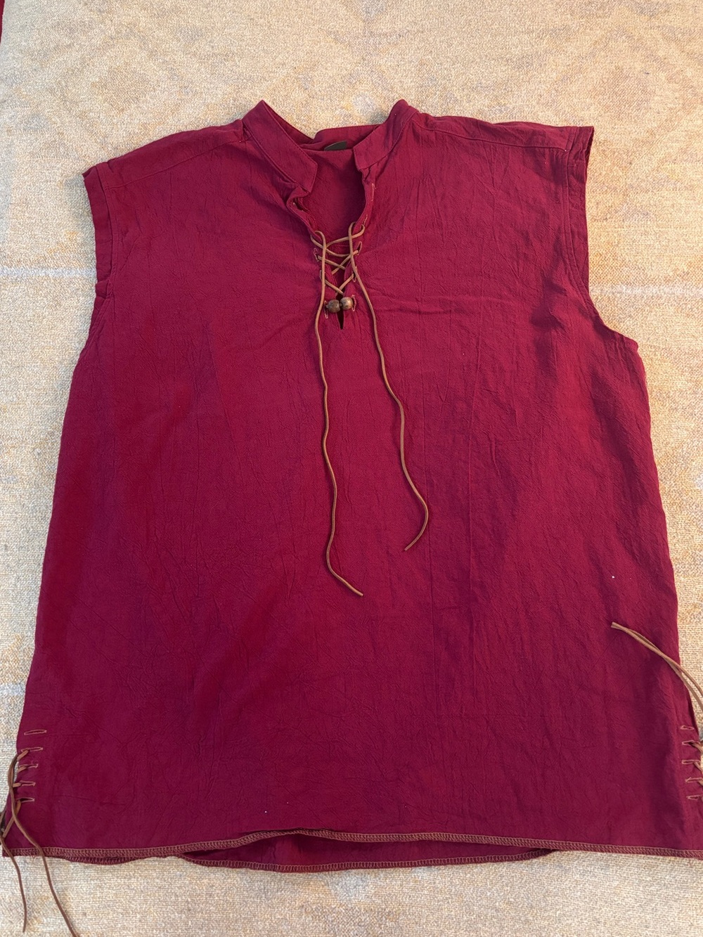 Men's Sleeveless Lace-Up Tank Top in Burgundy